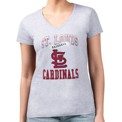 St. Louis Cardinals G-III 4Her by Carl Banks Women's Super-Slim Fit Lightweight Team Logo Graphic V-Neck T-Shirt Heather Gray