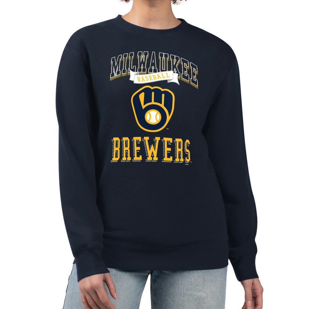 Milwaukee Brewers G-III 4Her by Carl Banks Women's Team Logo Graphic Tri-Blend Fleece Pullover Sweatshirt Navy