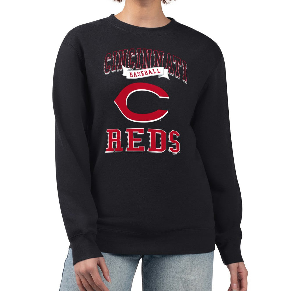 Cincinnati Reds G-III 4Her by Carl Banks Women's Team Logo Graphic Tri-Blend Fleece Pullover Sweatshirt Black