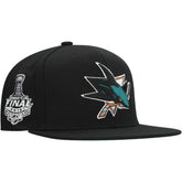 San Jose Sharks Mitchell & Ness Core Top Spot Snapback Hat Black