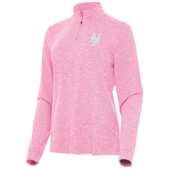 New York Mets Antigua Women's Mentor Lightweight Mock Neck Quarter-Zip Top Pink