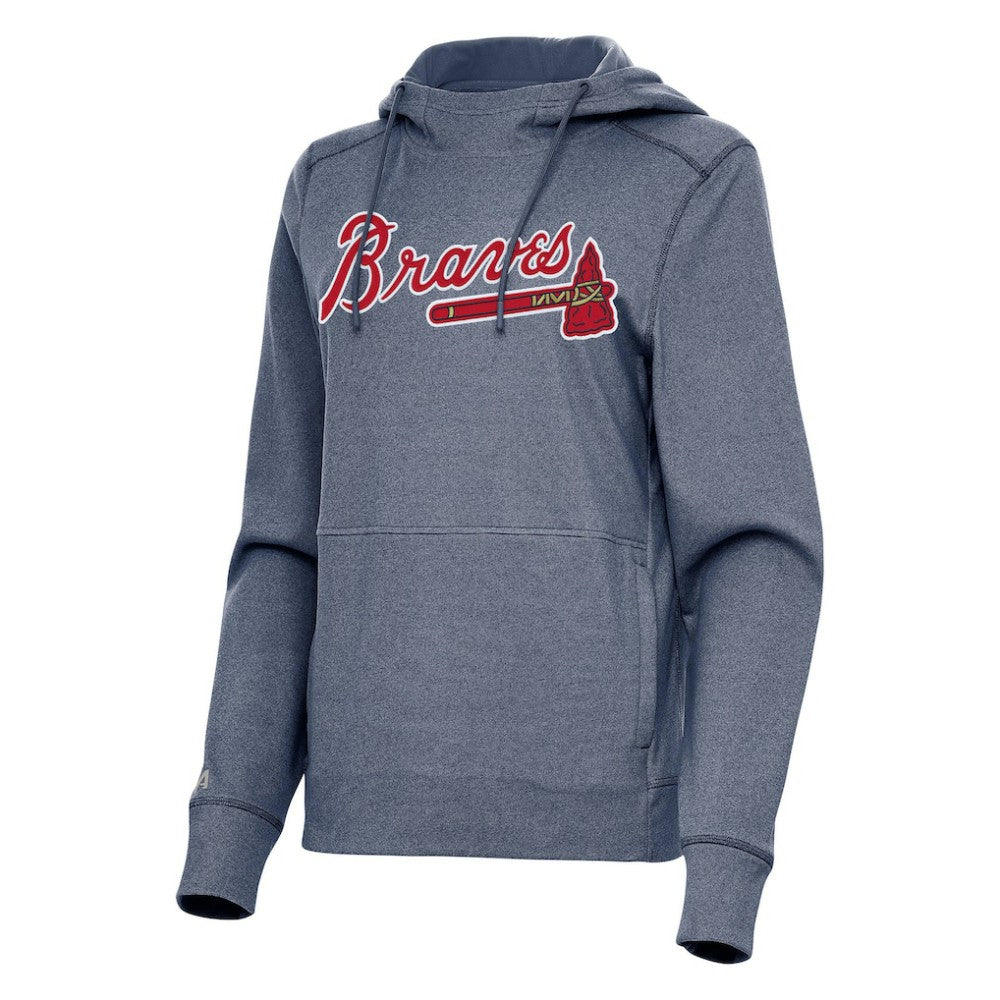 Atlanta Braves Antigua Women's Justice Pullover Hoodie Heather Navy