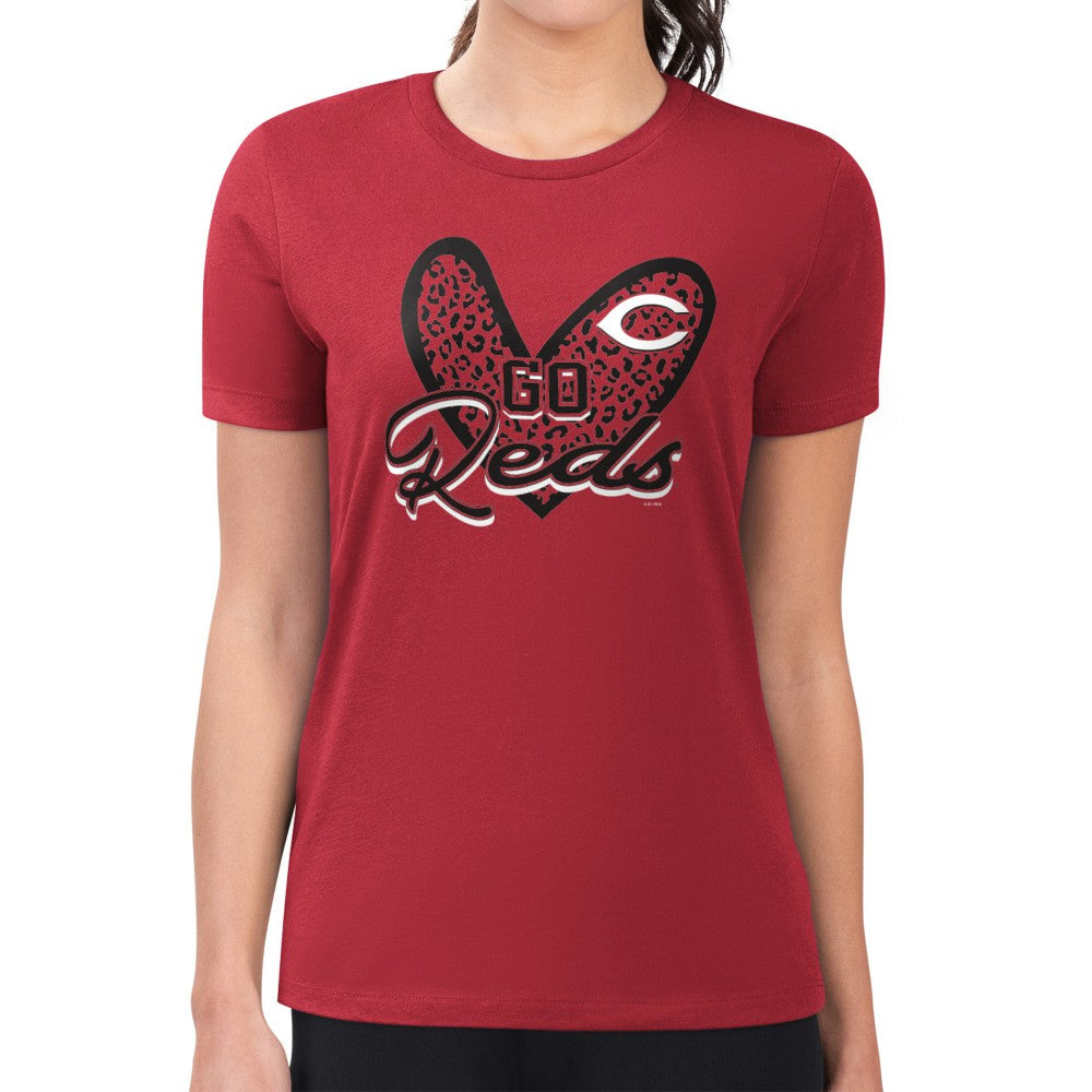 Cincinnati Reds G-III 4Her by Carl Banks Women's Super-Slim Fit Lightweight Leopard Heart T-Shirt Red