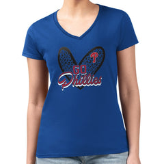 Philadelphia Phillies G-III 4Her by Carl Banks Women's Super-Slim Fit Lightweight Leopard Heart V-Neck T-Shirt Royal