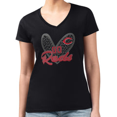 Cincinnati Reds G-III 4Her by Carl Banks Women's Super-Slim Fit Lightweight Leopard Heart V-Neck T-Shirt Black