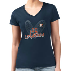 Houston Astros G-III 4Her by Carl Banks Women's Super-Slim Fit Lightweight Leopard Heart V-Neck T-Shirt Navy