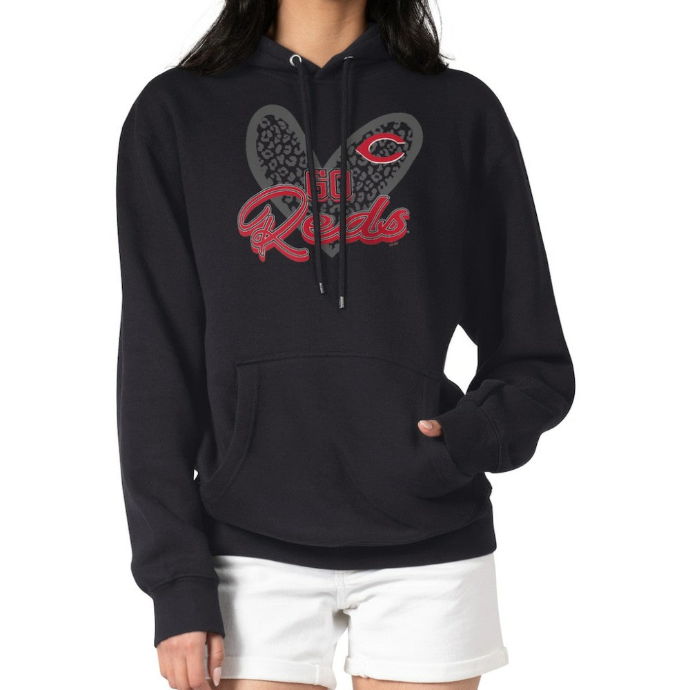 Cincinnati Reds G-III 4Her by Carl Banks Women's Leopard Heart Pullover Hoodie Black