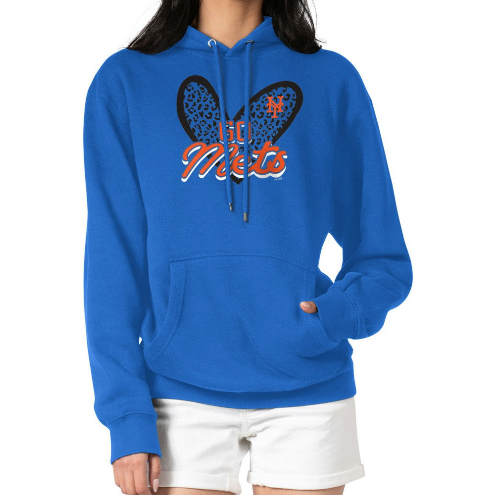 New York Mets G-III 4Her by Carl Banks Women's Leopard Heart Pullover Hoodie Royal