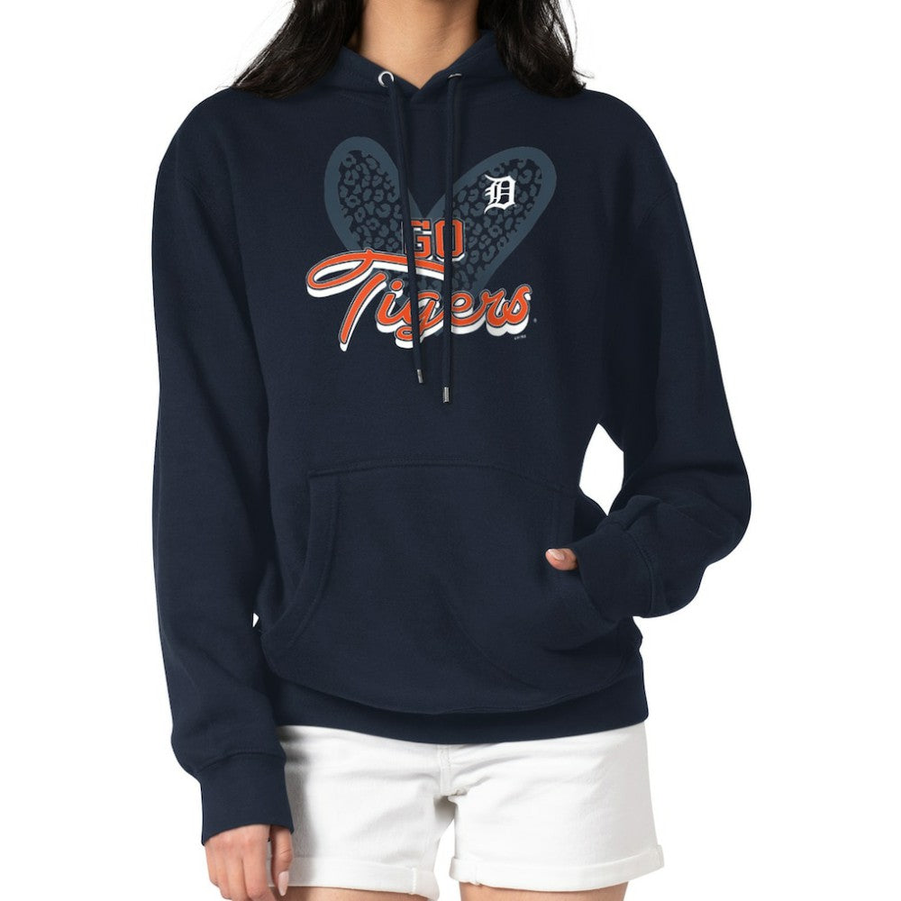 Detroit Tigers G-III 4Her by Carl Banks Women's Leopard Heart Pullover Hoodie Navy