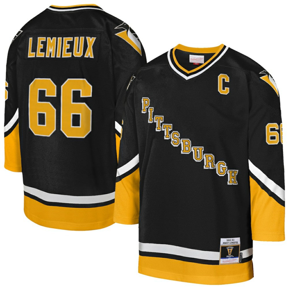 Mario Lemieux Pittsburgh Penguins Mitchell & Ness Youth 1992/93 Captain Patch Power Play Player Jersey Black