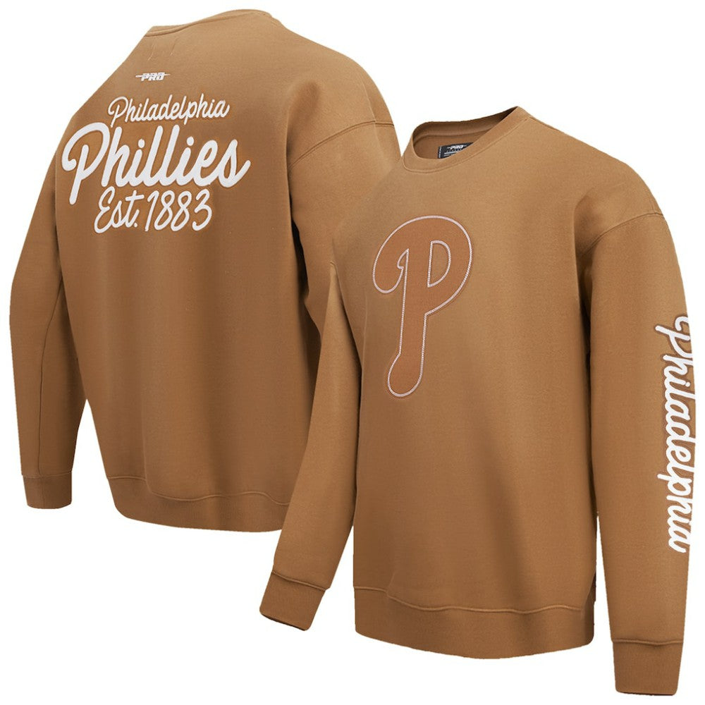 Philadelphia Phillies Pro Standard Paint The City Dropped Shoulder Pullover Sweatshirt Brown