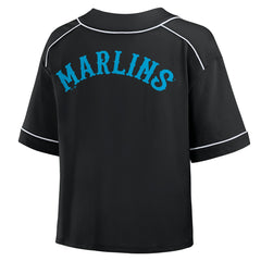 Miami Marlins Women's Oversized Champ Game Cropped V-Neck T-Shirt Black
