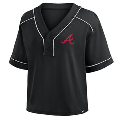 Atlanta Braves Women's Oversized Champ Game Cropped V-Neck T-Shirt Black