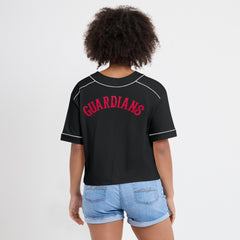 Cleveland Guardians Women's Oversized Champ Game Cropped V-Neck T-Shirt Black
