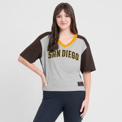 San Diego Padres Oversized Race To Win V-Neck T-Shirt Brown/Graphite