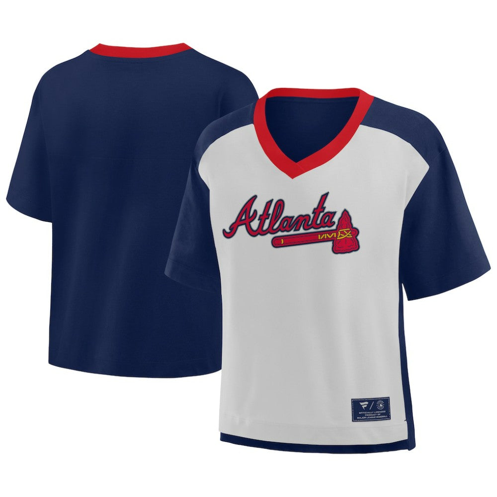 Atlanta Braves Oversized Race To Win V-Neck T-Shirt Navy/Graphite