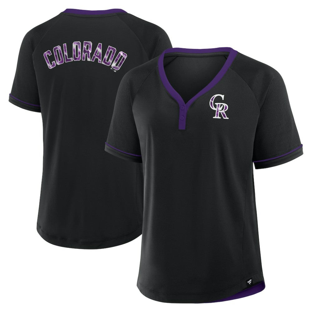 Colorado Rockies Women's League Diva Star Raglan V-Neck T-Shirt Black