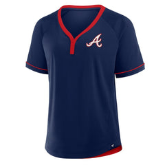 Atlanta Braves Women's League Diva Star Raglan V-Neck T-Shirt Navy