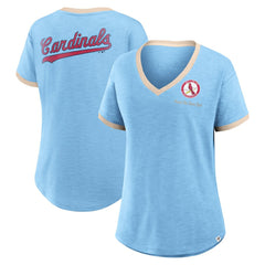 St. Louis Cardinals Women's Binge Worthy Stadium Slub V-Neck T-Shirt Light Blue