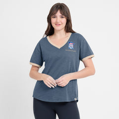 Minnesota Twins Women's Binge Worthy Stadium Slub V-Neck T-Shirt Navy
