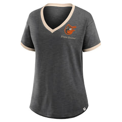 Baltimore Orioles Women's Binge Worthy Stadium Slub V-Neck T-Shirt Black