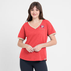 Cincinnati Reds Women's Binge Worthy Stadium Slub V-Neck T-Shirt Red