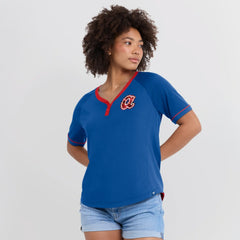 Atlanta Braves Women's Cooperstown Collection League Diva Raglan V-Neck T-Shirt Royal
