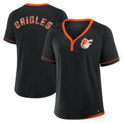 Baltimore Orioles Women's Cooperstown Collection League Diva Raglan V-Neck T-Shirt Black