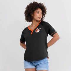 Baltimore Orioles Women's Cooperstown Collection League Diva Raglan V-Neck T-Shirt Black
