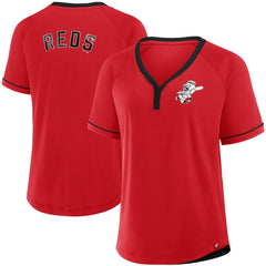 Cincinnati Reds Women's Cooperstown Collection League Diva Raglan V-Neck T-Shirt Red