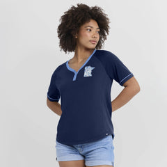 Minnesota Twins Women's Cooperstown Collection League Diva Raglan V-Neck T-Shirt Navy