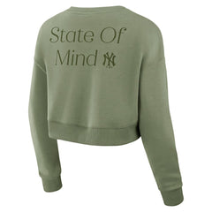 New York Yankees Women's Studio Cropped Pullover Sweatshirt Olive