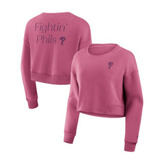 Philadelphia Phillies Women's Studio Cropped Pullover Sweatshirt Pink