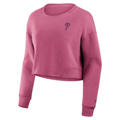 Philadelphia Phillies Women's Studio Cropped Pullover Sweatshirt Pink