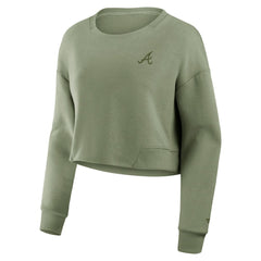 Atlanta Braves Women's Studio Cropped Pullover Sweatshirt Olive