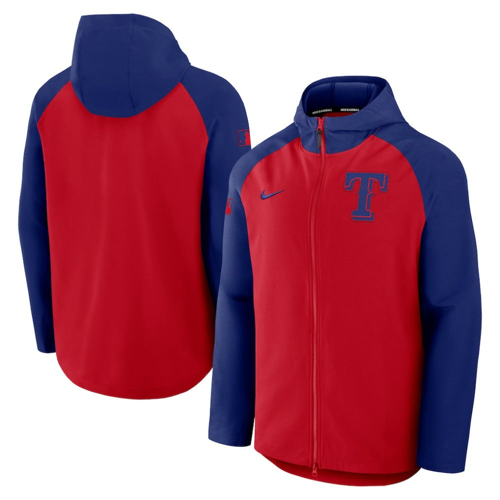 Texas Rangers Authentic Collection Raglan Performance Full-Zip Jacket Red/Royal | Nike