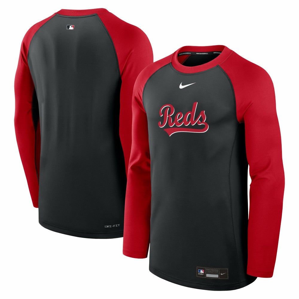 Cincinnati Reds Authentic Collection Game Time Raglan Dri-FIT Long Sleeve T-Shirt Black/Red | Nike