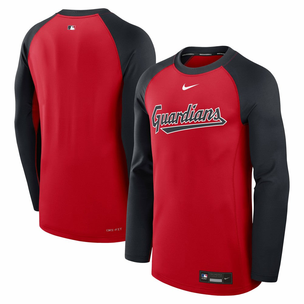 Cleveland Guardians Authentic Collection Game Time Raglan Dri-FIT Long Sleeve T-Shirt Red/Navy | Nike