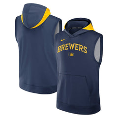 Milwaukee Brewers Authentic Collection Dri-FIT Sleeveless Hoodie Navy | Nike