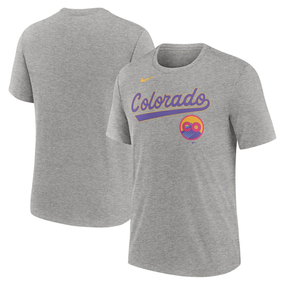 Colorado Rockies City Connect Script Tri-Blend T-Shirt Heather Charcoal | Nike