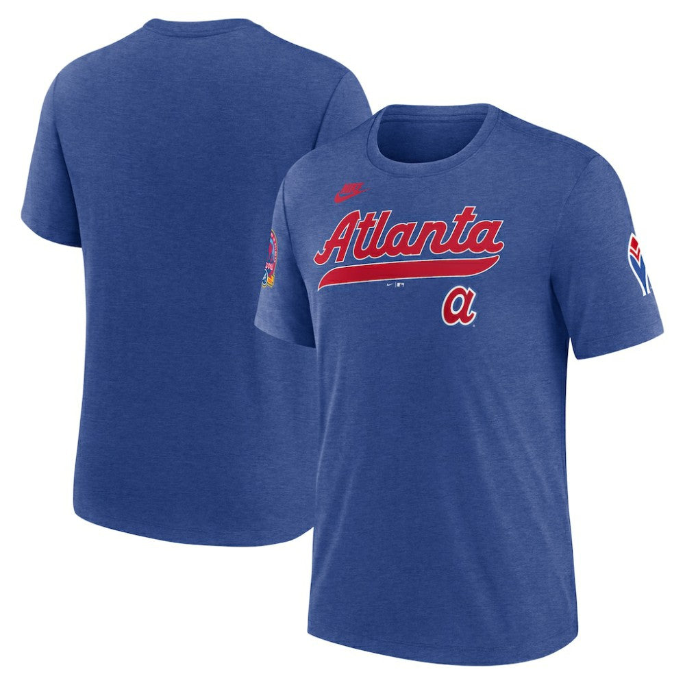Atlanta Braves Cooperstown Collection Eras Tri-Blend T-Shirt Heather Royal | Nike