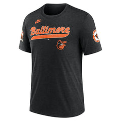 Baltimore Orioles Cooperstown Collection Eras Tri-Blend T-Shirt Heather Black | Nike