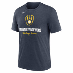 Milwaukee Brewers Logo Tri-Blend T-Shirt Heather Navy | Nike