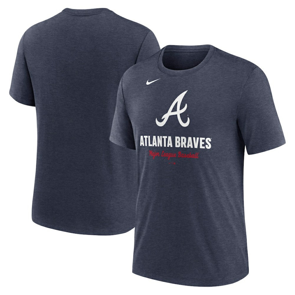 Atlanta Braves Logo Tri-Blend T-Shirt Heather Navy | Nike