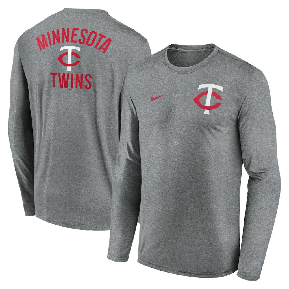 Minnesota Twins 2-Hit Legend Dri-FIT Long Sleeve T-Shirt Heather Charcoal | Nike