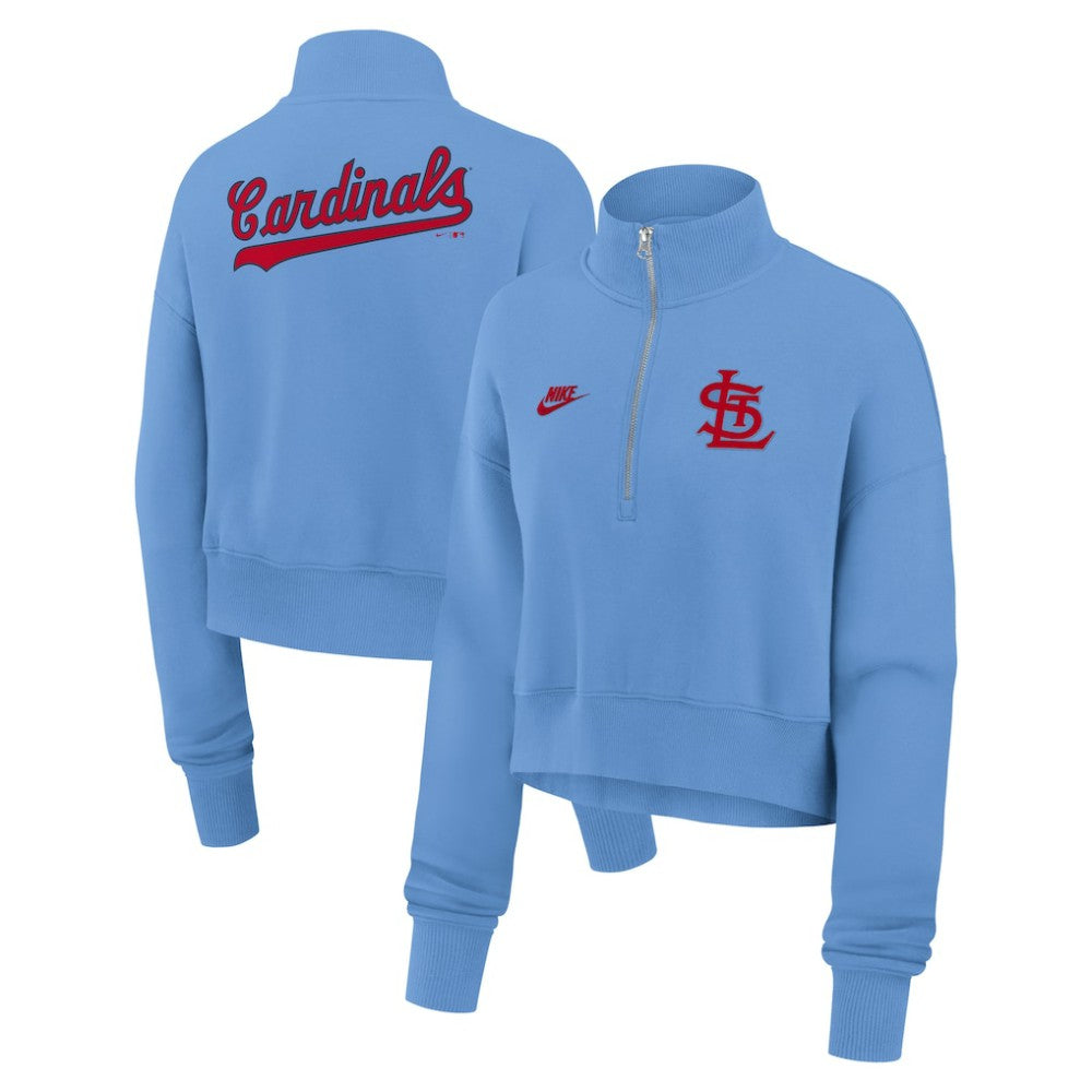 St. Louis Cardinals Women's Cooperstown Collection Phoenix Fleece Half-Zip Sweatshirt Light Blue | Nike