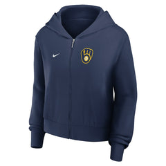 Milwaukee Brewers Women's Cropped Chill Full-Zip Hoodie Navy | Nike