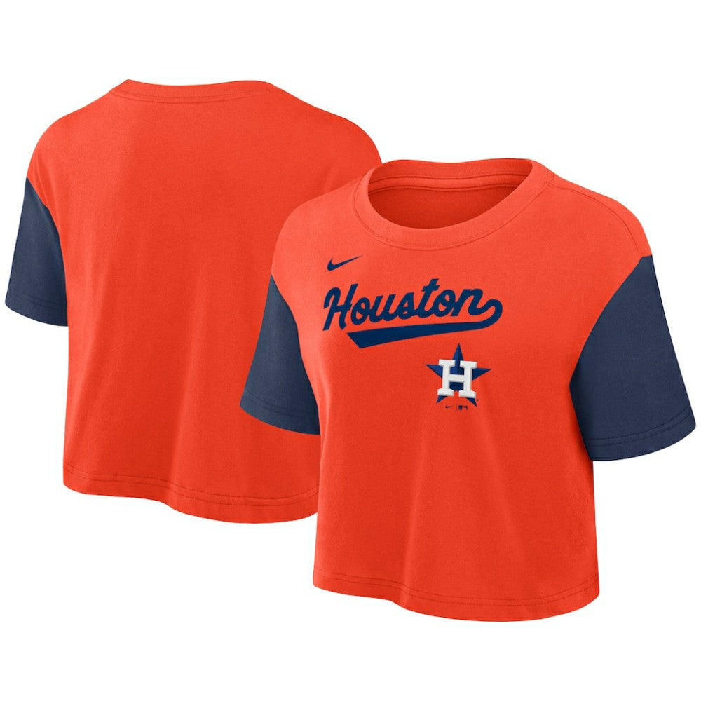 Houston Astros Women's Script Dri-FIT Cropped T-Shirt Orange/Navy | Nike