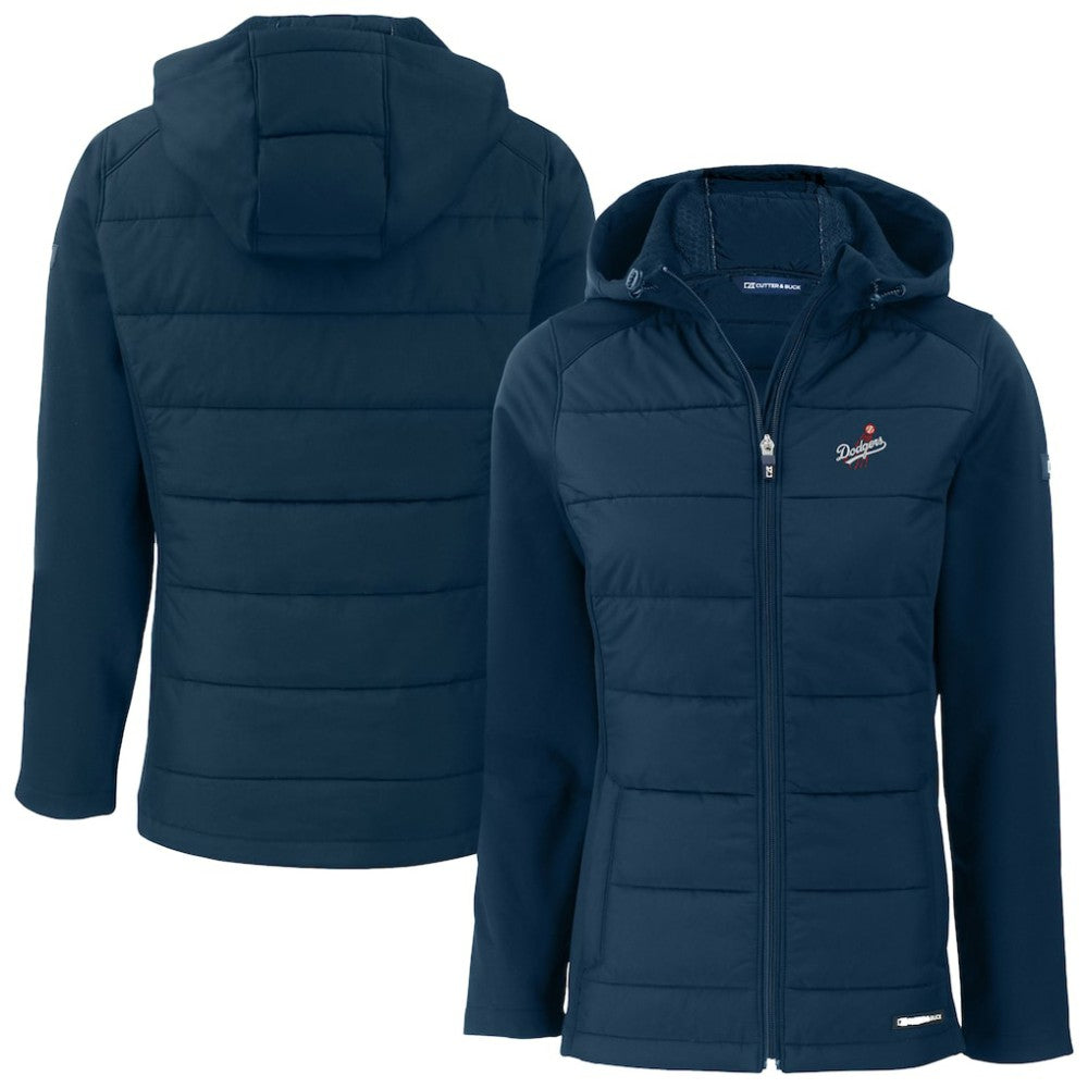 Los Angeles Dodgers Cutter & Buck Women's Evoke Hybrid Eco Softshell Recycled Full-Zip Hoodie Jacket Navy