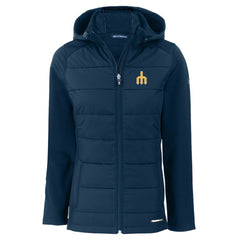 Seattle Mariners Cutter & Buck Women's Evoke Hybrid Eco Softshell Recycled Full-Zip Hoodie Jacket Navy